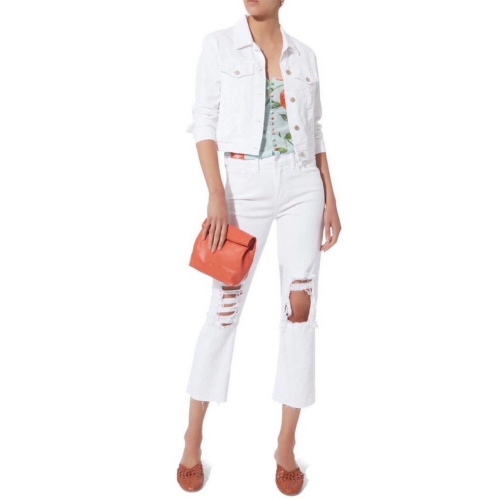 L'AGENCE White Distressed Cropped Jeans